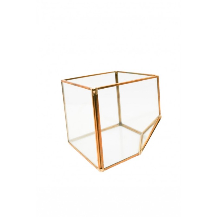 Vaza tip Terariu pentru plante Square Golden Frame, forma cubica, din sticla si alama, transparent, 10x10 cm [2]
