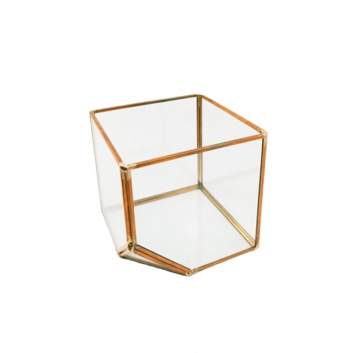 Vaza tip Terariu pentru plante Square Golden Frame, forma cubica, din sticla si alama, transparent, 10x10 cm [5]
