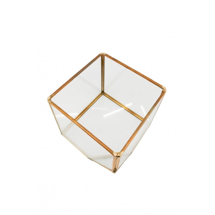 Vaza tip Terariu pentru plante Square Golden Frame, forma cubica, din sticla si alama, transparent, 10x10 cm [4]