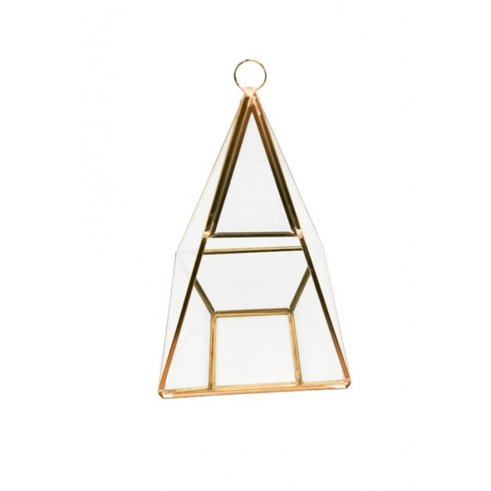 Vaza tip Terariu pentru plante Tall Golden Frame, forma hexagonala, din sticla si alama, transparent, 12x25 cm [3]