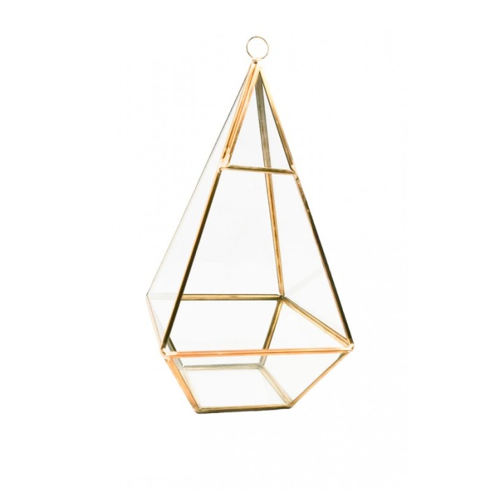 Vaza tip Terariu pentru plante Tall Golden Frame, forma hexagonala, din sticla si alama, transparent, 12x25 cm [4]
