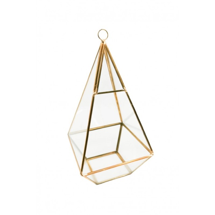 Vaza tip Terariu pentru plante Tall Golden Frame, forma hexagonala, din sticla si alama, transparent, 12x25 cm [1]