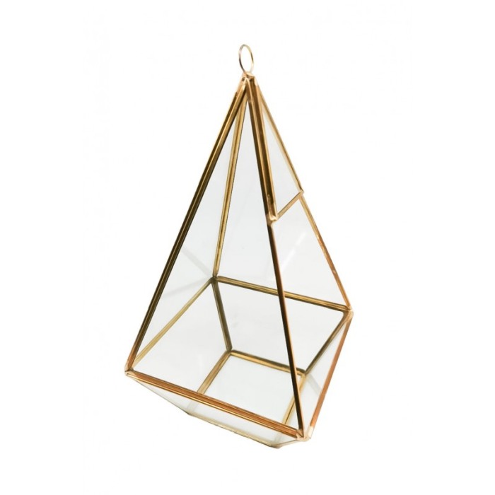 Vaza tip Terariu pentru plante Tall Golden Frame, forma hexagonala, din sticla si alama, transparent, 12x25 cm [2]