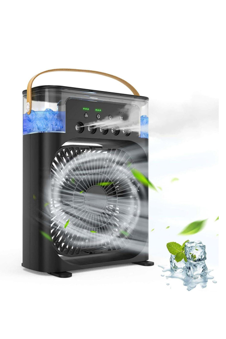 Ventilator portabil BrizaGlow 3 in1 Doty®, usor de utilizat si curatat, USB, Iluminare, Racorire, Ventilare, umidificare, negru, 25x19 cm, 3 viteze, timer. 60 de grade ajustare [8]