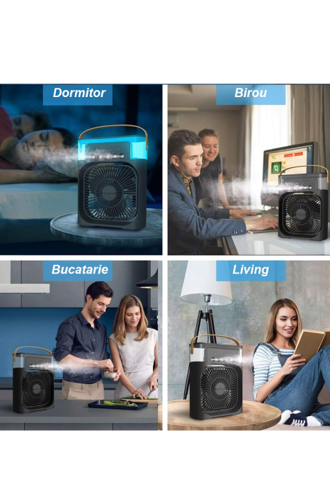 Ventilator portabil BrizaGlow 3 in1 Doty®, usor de utilizat si curatat, USB, Iluminare, Racorire, Ventilare, umidificare, negru, 25x19 cm, 3 viteze, timer. 60 de grade ajustare [2]