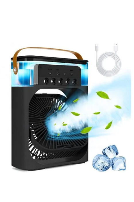 Ventilator portabil BrizaGlow 3 in1 Doty®, usor de utilizat si curatat, USB, Iluminare, Racorire, Ventilare, umidificare, negru, 25x19 cm, 3 viteze, timer. 60 de grade ajustare [6]