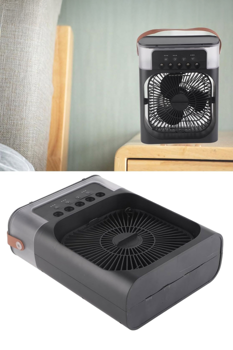 Ventilator portabil BrizaGlow 3 in1 Doty®, usor de utilizat si curatat, USB, Iluminare, Racorire, Ventilare, umidificare, negru, 25x19 cm, 3 viteze, timer. 60 de grade ajustare [5]