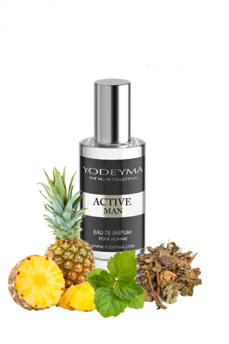 Yodeyma Active Man Apa de parfum pentru barbati, nuante de ananas, pachuli si lichen de prun, 15ml [1]