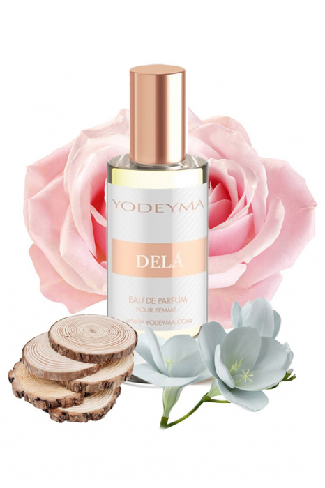 Yodeyma Delá Apa de parfum pentru femei, nuante de frezie, trandafir si lemn, 15ml [1]