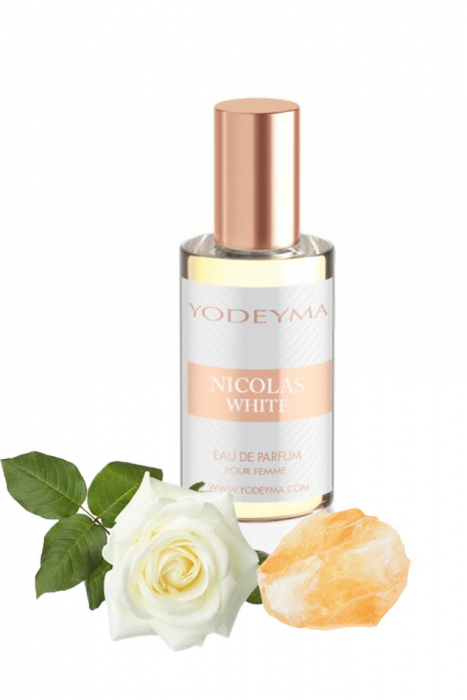 Yodeyma Nicolas White Apa de parfum pentru femei, nuante de trandafir alb, cedru alb si mosc alb, 15ml [1]