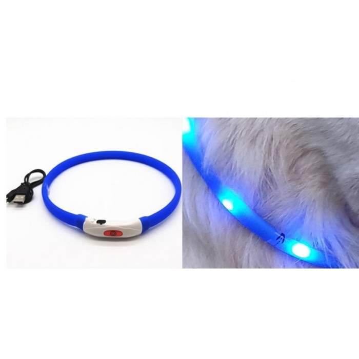 Zgarda cu led pentru caini , talie medie, 50 cm,reglabila, albastru, reincarcabila, USB inclus , doty [3]