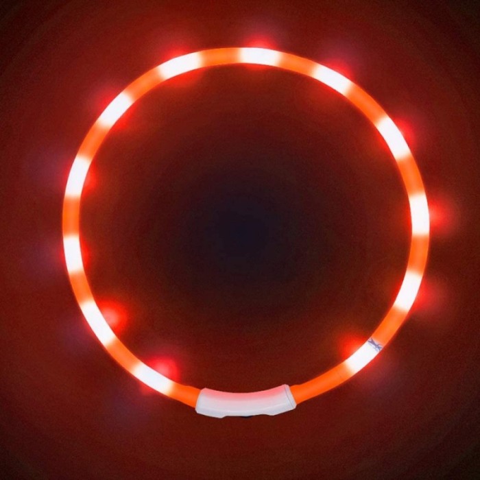 Zgarda cu led pentru caini , talie medie, 50 cm,reglabila, portocaliu, reincarcabila, USB inclus , doty [4]