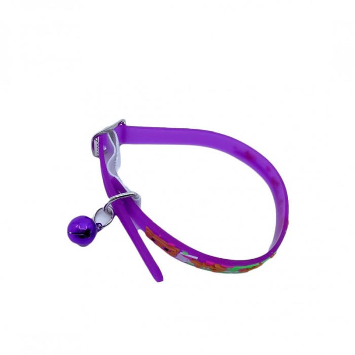 Zgarda GummyBell pentru pisici de talie mica, design modern, cu clopotel, silicon moale, 26 cm, mov [3]