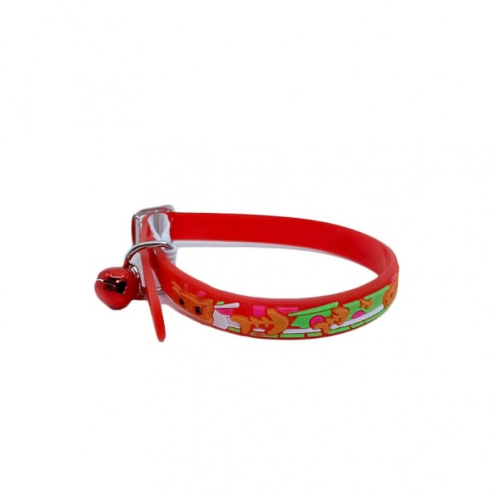 Zgarda GummyBell pentru pisici de talie mica, design modern, cu clopotel, silicon moale, 26 cm, rosu [1]