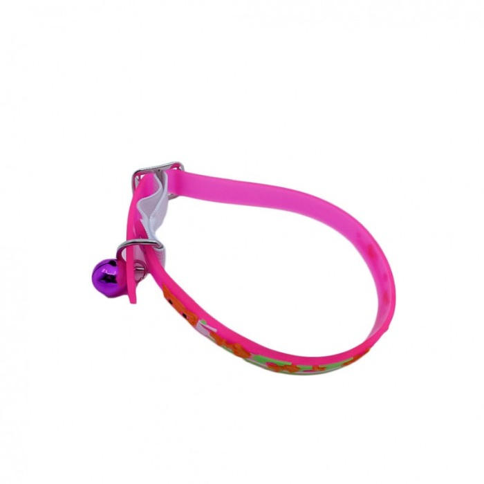 Zgarda GummyBell pentru pisici de talie mica, design modern, cu clopotel, silicon moale, 26 cm, roz [5]