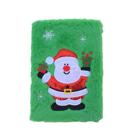 IDEEI DE CADOURI - Agenda cadou cu tematica ChristmasGift Doty®, husa imblanita verde, placuta la atingere, cu imaginea lui Mos Craciun