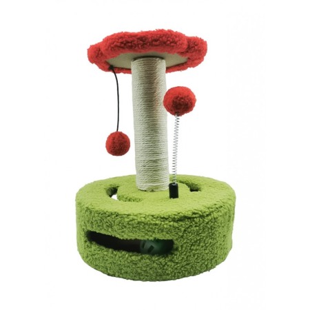Jucării pentru pisici - Ansamblu de joaca pentru pisici PawPlay, tip turn, cu sisal, 26x34 cm, cu jucarie, verde/rosu, Doty®️