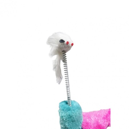 Ansamblu de joaca pentru pisici, tip turn, cu soricel, bila si minge cu clopotel, 30x24 cm, roz/turcoaz, Doty®️ [3]