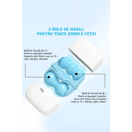 Aparat de masaj IceRejuven Doty®, facial si anticelulitic, cu 2 capete V si W, cu gheata, babyblue [2]