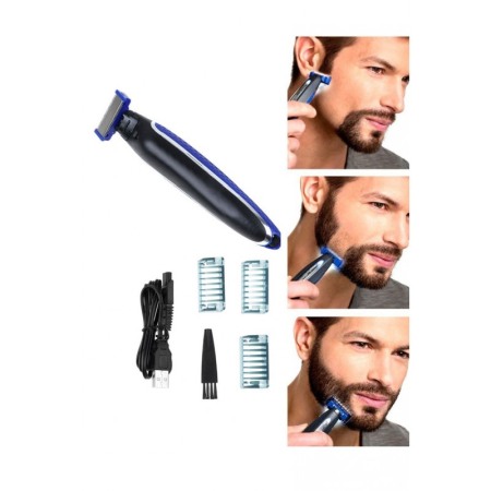 Aparat de ras electric pentru barba EdgesCut, taie, contureaza si rade cu micro precizie,otel inoxidabil, 3 capete de tuns  1 mm [2]