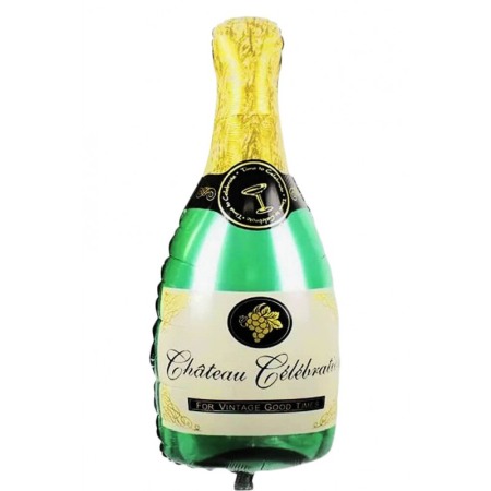 DECO - Balon Champagne Shower, din folie de aluminiu, 80 cm , forma sticla de sampanie, verde/auriu