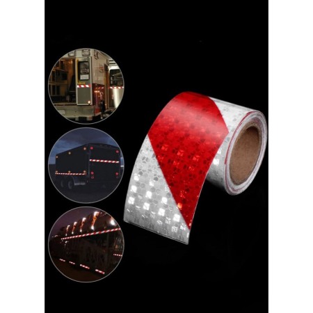 Banda reflectorizanta de avertizare SimpleFlashBand Doty®, model fagure, Autoadeziva, 5m x 5cm, rosu/alb [5]