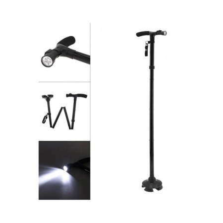 Baston StrongTrust telescopic de sprijincu pivoti stabilizatori, pliabil, si lanterna, negru, Doty [4]