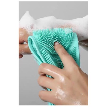 Burete de baie 2 in 1 Sponge Brush, tip perie, din silicon, 69 cm, cu 2 fete, usor de utilizat, turcoaz [1]