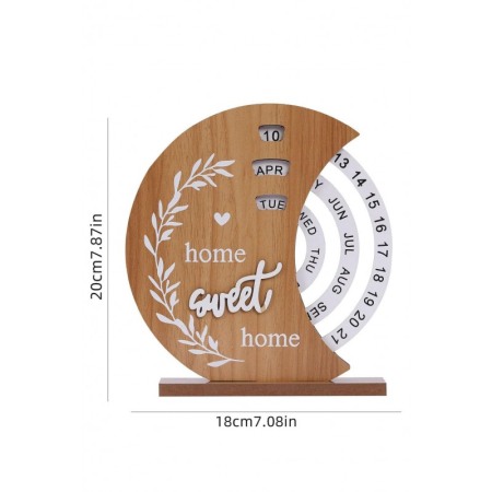 Calendar perpetuu din lemn SweetHome Doty®, rotativ, de birou, ajustare manuala, decorativ, rustic, 18x20 cm, bej [2]