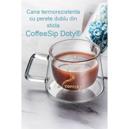 Cana termorezistenta cu perete dublu din sticla CoffeeSip Doty®, 200 ml, estetica atractiva, transparent, 12 x 8 cm [6]
