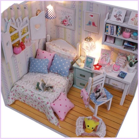 Casa de construit, artizanala din lemn DIY, dimensiune 19 cm, cu leduri si accesorii, Doty [3]