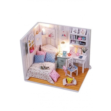 Casa de construit, artizanala din lemn DIY, dimensiune 19 cm, cu leduri si accesorii, Doty [0]