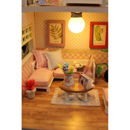 Casa de construit DIY Dolly House, tip macheta, miniatura artizanala, scala 1:24, cu leduri si accesorii, Doty®️ [2]