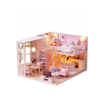 Jucarii hobby - Casa de construit DIY Dream Loft, miniatura artizanala, scala 1:24, cu leduri si accesorii, Doty®️