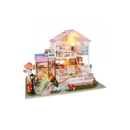 Jucarii & jocuri educative - Casa de construit DIY Dreamy Villa, tip macheta, miniatura artizanala, scala 1:24, cu leduri si accesorii, Doty®️