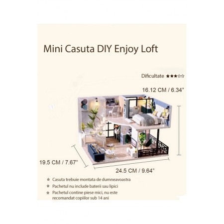 Casa de construit DIY Enjoy Loft, miniatura artizanala, scala 1:24, cu leduri si accesorii, Doty®️ [1]