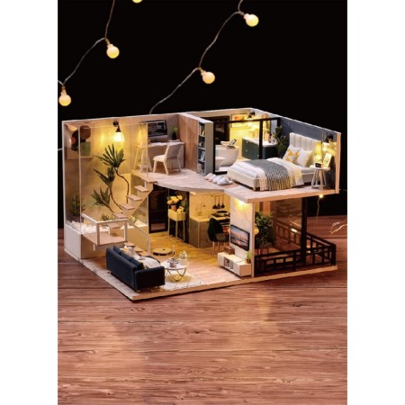 Casa de construit DIY Enjoy Loft, miniatura artizanala, scala 1:24, cu leduri si accesorii, Doty®️ [9]