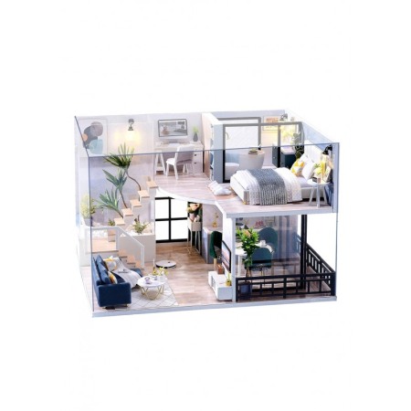 Jucarii hobby - Casa de construit DIY Enjoy Loft, miniatura artizanala, scala 1:24, cu leduri si accesorii, Doty®️