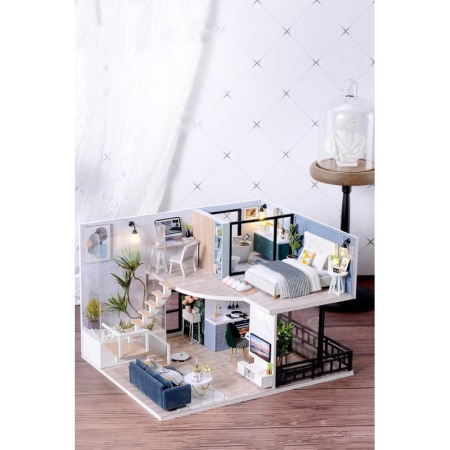 Casa de construit DIY Enjoy Loft, miniatura artizanala, scala 1:24, cu leduri si accesorii, Doty®️ [5]