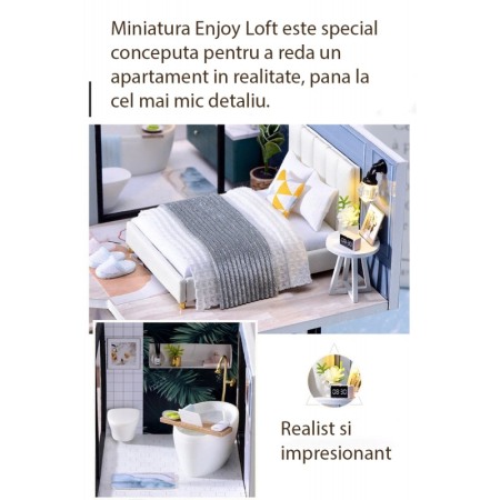Casa de construit DIY Enjoy Loft, miniatura artizanala, scala 1:24, cu leduri si accesorii, Doty®️ [7]