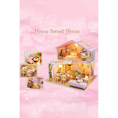 Casa de construit DIY Home Sweet Home, tip macheta, miniatura artizanala, scala 1:24, cu leduri si accesorii, Doty®️ [3]