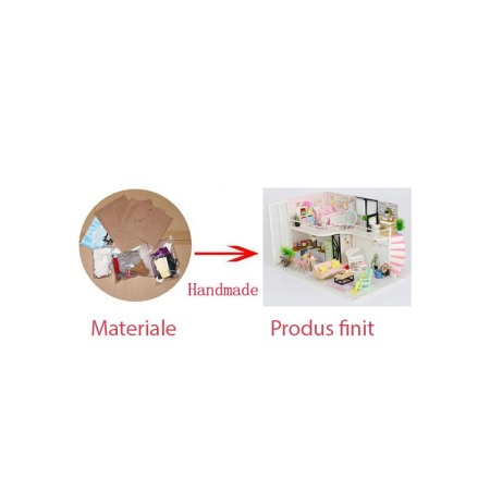 Casa de construit DIY Pinky Loft, tip macheta, miniatura artizanala, scala 1:24, cu leduri si accesorii, Doty®️ [5]