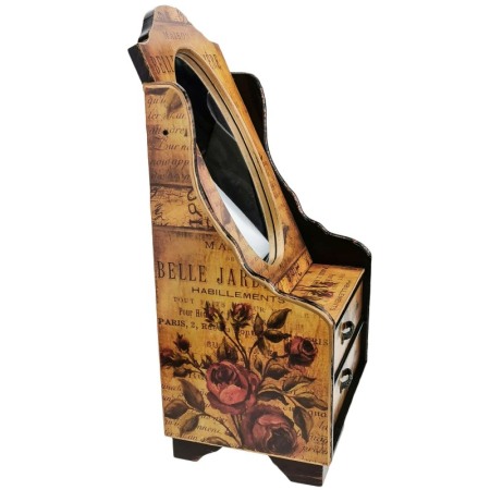Caseta de bijuterii cu imprimeu cu trandafiri, oglinda si 2 sertare, maro, 39 cm , doty [2]