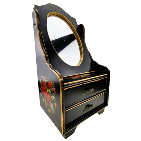 Organizatoare pentru ceasuri si bijuterii - Caseta de bijuterii cu imprimeu cu trandafiri, oglinda si 2 sertare, negru, 39 cm , doty
