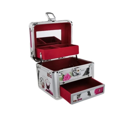 Caseta de bijuterii, cu oglinda, sertar si maner, aluminiu,14 cm,  Doty [3]