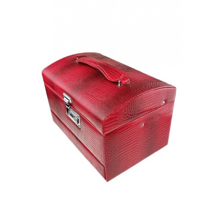 Caseta Gen Cufar de bijuterii, cu oglinda, sertar si multiple compartimente Piele ecologica stil Croco Culoare Rosie si cifru [4]