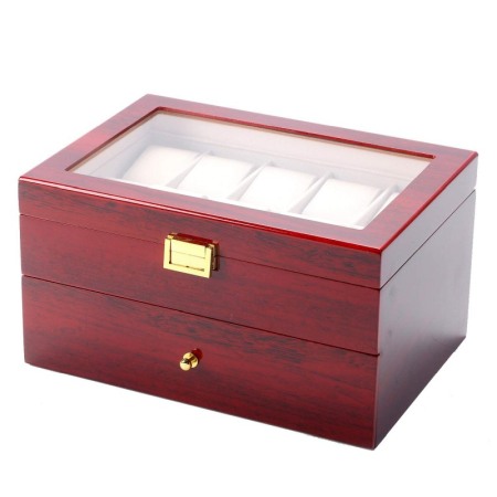 Caseta Lux de Depozitare Ceasuri 20 Spatii  ,Lemn Culoare Cires , inchidere cu clema [4]