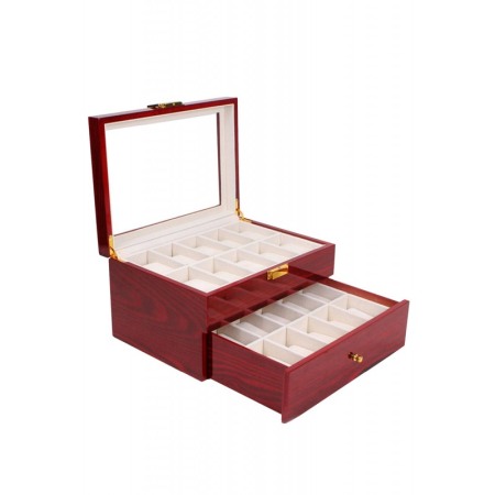 Caseta Lux de Depozitare Ceasuri 20 Spatii  ,Lemn Culoare Cires , inchidere cu clema [0]