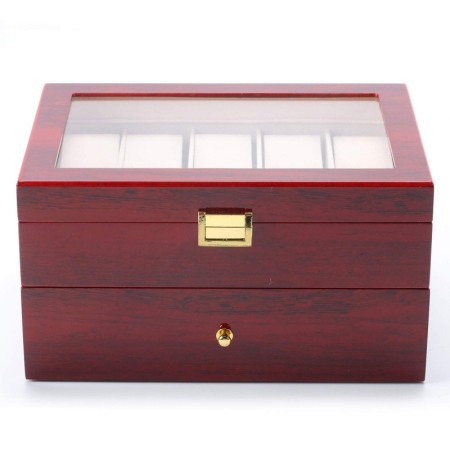 Caseta Lux de Depozitare Ceasuri 20 Spatii  ,Lemn Culoare Cires , inchidere cu clema [3]