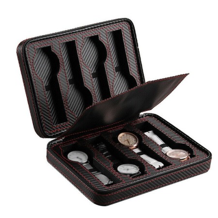 CUTII SI ORGANIZATORE - Caseta Transport Ceasuri 8 Spatii Carbon,Inchidere cu fermoar